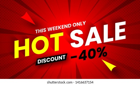 Hot sale banner, discount 40%. Vector illustration.
