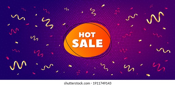 Hot sale banner. Festive confetti background with offer message. Discount sticker shape. Coupon bubble icon. Best advertising confetti banner. Hot sale badge shape. Celebrate party background. Vector