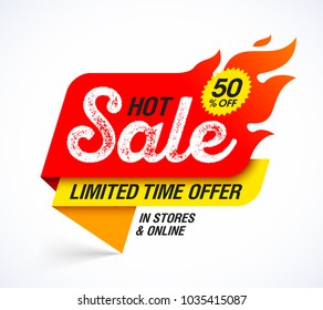 Hot Sale banner. Limited time special offer, big sale, discount up to 50% off. Vector illustration.