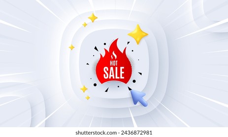 Hot sale banner. Neumorphic offer 3d banner, poster. Discount sticker shape. Coupon tag icon. Hot sale promo event background. Sunburst banner, flyer or coupon. Vector