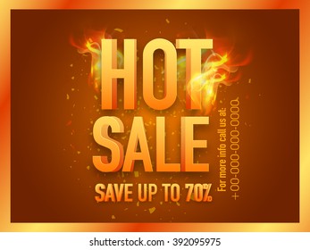 Hot Sale Banner, Sale Poster, Sale Flyer, Sale Vector. Save Up To 70%, 70% Discount, Vector illustration.