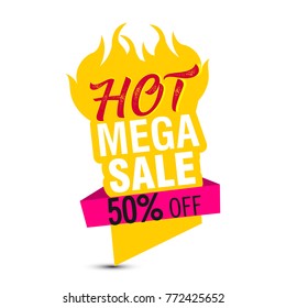 Hot Sale banner for promotion. This weekend special offer, big sale, discount up to 50% off. Vector illustration.