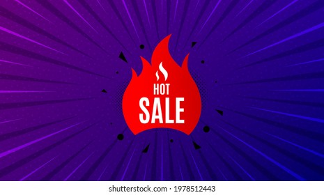 Hot sale banner. Purple background with offer message. Discount sticker shape. Coupon tag icon. Best advertising coupon banner. Hot sale badge shape. Abstract background. Vector