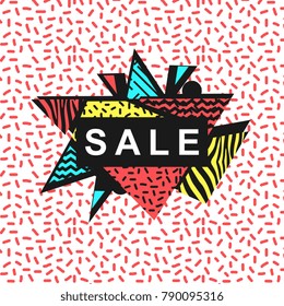 Hot sale banner. White background. Memphis modern design style.