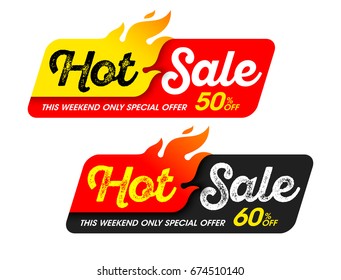 Hot Sale banners. This weekend only special offer template, vector illustration.