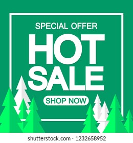 Hot Sale, Christmas poster design template, special offer, Xmas discount, vector illustration
