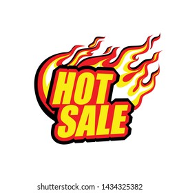 hot sale, colored blazing inscription with a flame, tongues of fire, flash. EPS 10 Isolated Vector Illustration