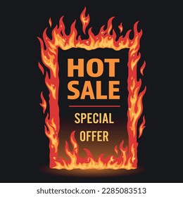 Hot sale colorful vintage flyer with flame for special offer for purchase in store for business retail vector illustration