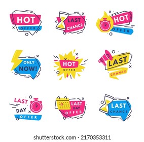 Hot Sale Countdown Badges with Last Offer and Chance Promo Sticker Vector Set