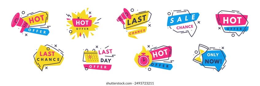 Hot Sale Countdown Badges with Last Offer and Chance Promo Sticker Vector Set