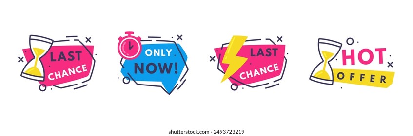 Hot Sale Countdown Badges with Last Offer and Chance Promo Sticker Vector Set