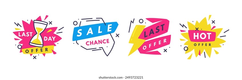 Hot Sale Countdown Badges with Last Offer and Chance Promo Sticker Vector Set