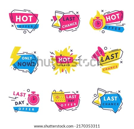 Hot Sale Countdown Badges with Last Offer and Chance Promo Sticker Vector Set