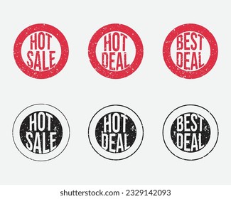 hot sale, hot deal, best deal grungy vector stamps. rounded red and black vintage badge.