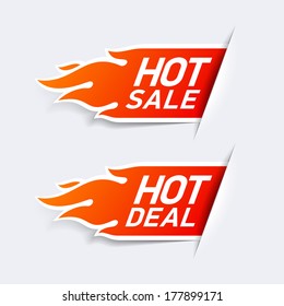Hot Sale and Hot Deal labels. Vector.