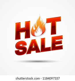 Hot Sale design template with burning fire flame vector illustration isolated on white background.