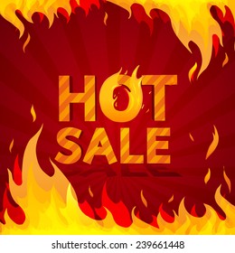 Hot sale design template. Frame of fire on a bright red background. vector