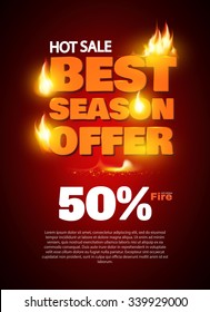 Hot Sale Design Template with Realistic Fire. Vector illustration