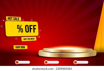 hot sale discount for social media post banner with copy space 3d podium for product sale with abstract gradient red background design