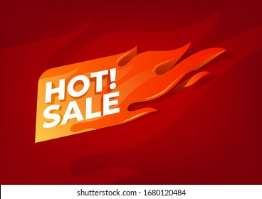 Hot sale flaming label. Sale promotion banner.