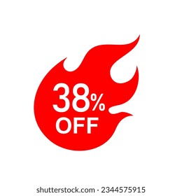 Hot Sale icon. 38 percent off . red tag isolated .vector illustration