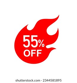 Hot Sale icon. 55 percent off . red tag isolated .vector illustration