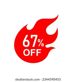 Hot Sale icon. 67 percent off . red tag isolated .vector illustration