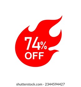 Hot Sale icon. 74 percent off . red tag isolated .vector illustration