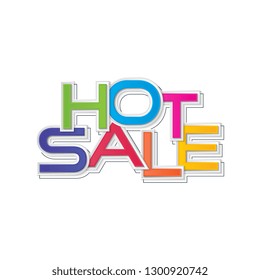 HOT SALE letters banner on white background. Colorful poster design. vector illustration