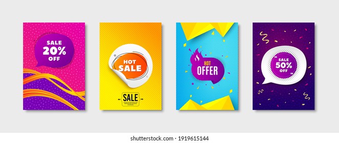 Hot sale, Hot offer and Sale bubble promo label set. Sticker template layout. Discount bubble, Offer banner, Discount banner. Promotional tag set. Speech bubble banner. Hot sale flyer design. Vector