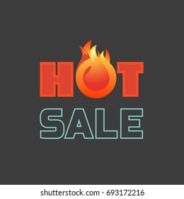 Hot sale offer icon. Design idea for banner, flyer or brochure for discount campaign advertisement, event promotion or department store. Text hot sale with red flame. Vector illustration