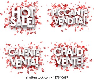 Hot sale paper backgrounds set, French, Spanish, Italian. Vector illustration.