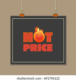 Hot sale price offer concept. Design idea for banner, flyer or brochure for discount campaign advertisement, event promotion or department store. Text hot price with red flame. Vector illustration