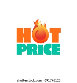 Hot sale price offer concept. Design idea for banner, flyer or brochure for discount campaign advertisement, event promotion or department store. Text hot price with red flame. Vector illustration