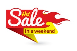Hot Sale Price Offer Deal Vector Labels Templates Stickers Designs With Flame. Vector Illustration.