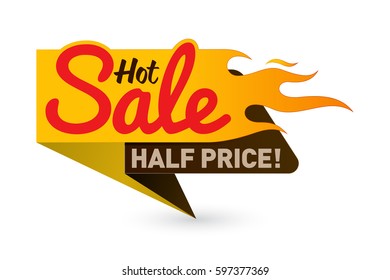 Hot sale price offer deal vector labels templates stickers designs with flame. Vector illustration.