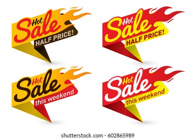 Hot sale price offer deal vector labels templates stickers designs with flame. Vector illustration