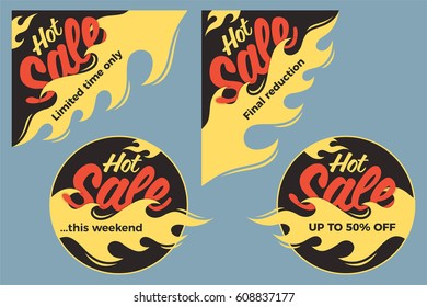 Hot sale price offer deal vector labels stickers. Corner form with flame. Vector illustration