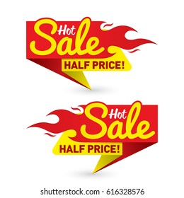 Hot sale price offer deal vector labels templates stickers designs with flame. Vector illustration