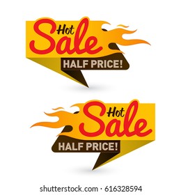 Hot sale price offer deal vector labels templates stickers designs with flame. Vector illustration