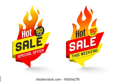 Hot sale price offer deal vector labels templates stickers designs with flame. Vector illustration