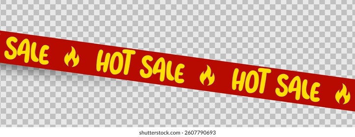 Hot Sale Promo Ribbon, Red Tape for Discounts, Special Offers, Retail Promotions, E-commerce Banners, and Storefront Design. Vector Illustration