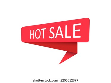 Hot sale. A red banner, pointer, sticker, label or speech bubble for apps, websites and creative ideas. Vector design