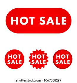 Hot sale red button set. Red color sign. Vector illustration