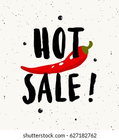  Hot sale. Red chili pepper poster. Handdrawn lettering. 