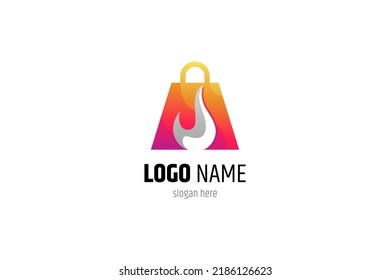 hot sale, shopping bag with fire business logo template