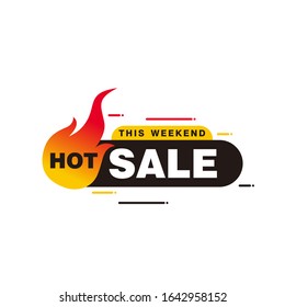 Hot Sale Sign Shape Banner with Fire Design, Discount Banner Template Vector for advertising, social media, web banner