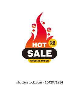 Hot Sale Sign Shape Banner with Fire Design, Discount Banner Template Vector for advertising, social media, web banner
