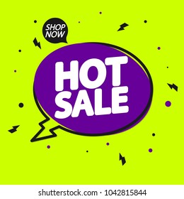 Hot Sale, speech bubble banner, discount tag design template, app icon, vector illustration