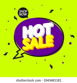 Hot Sale, speech bubble banner, discount tag design template, app icon, vector illustration